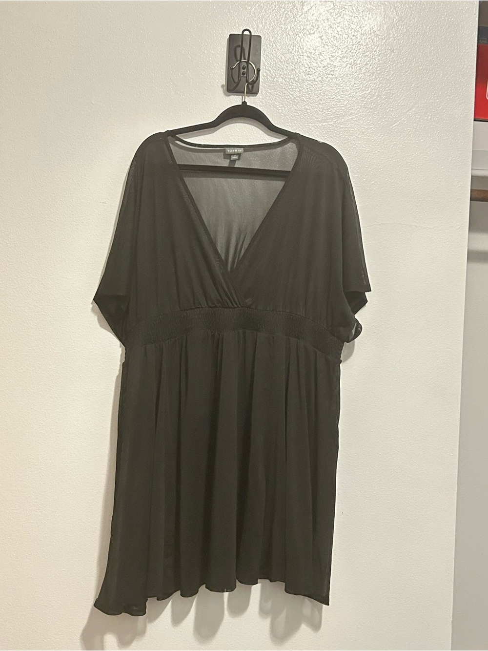 NWOT Torrid Swim Black Mesh Smocked Waist V-Neck Cover Up Dress 4 4X